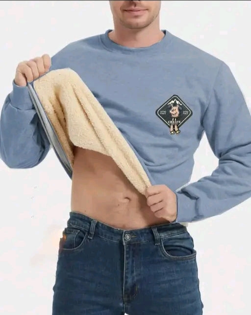 Men sweatshirts sherpa lined crew neck basic winter thick pullover