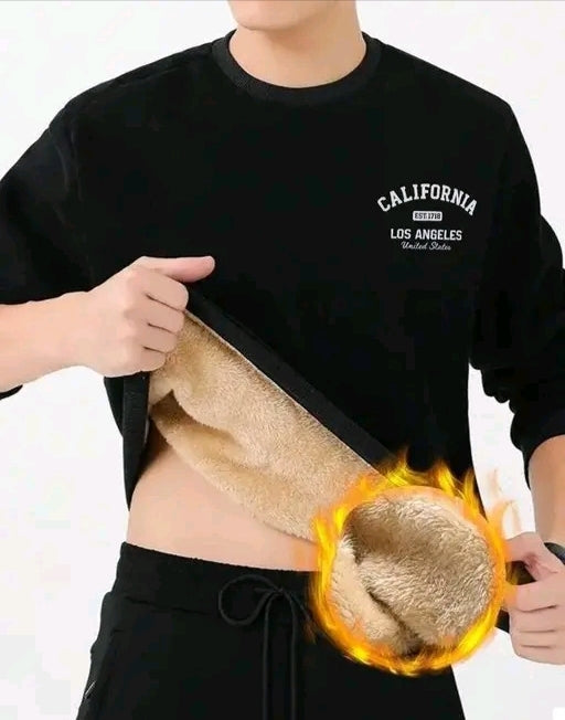 Men sweatshirts sherpa lined crew neck basic winter thick pullover